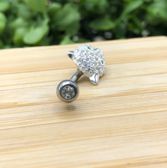 Piercing de prata 925 de furo umbigo guepardo - Imagem 2