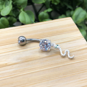 Piercing de prata 925 de furo umbigo zircônia com cobra cravejada