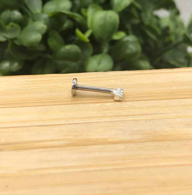 Piercing de prata 925 de furo ponto de luz base reta - Imagem 2