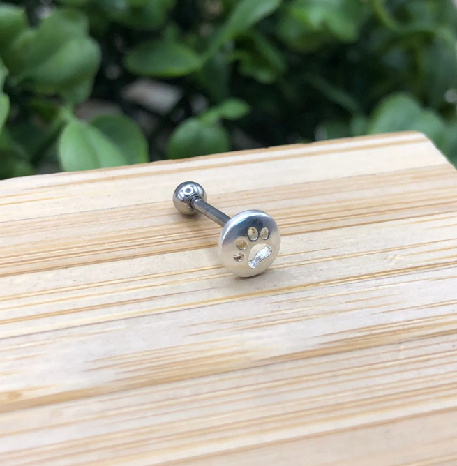 Piercing de prata 925 de furo h7 redondo patinha vazada base bolinha para tragus, helix e tash rock