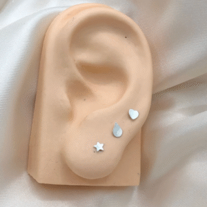 Trio de brincos de prata 925 estrela, coração e gota