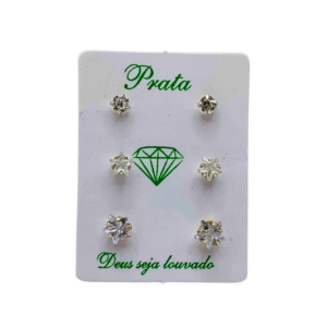 Trio de brincos de prata 925 estrelas - 3 tamanhos brancos