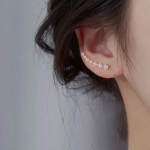 Brinco Ear Cuff Luxo Com Zircônias - Prata 925