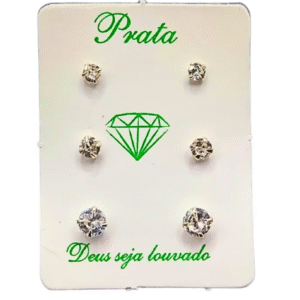 Trio de brincos de prata 925 redondo - 3 tamanhos branco