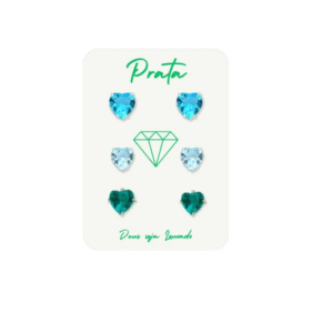 Trio de brincos de prata 925 coração 5mm - 3 cores