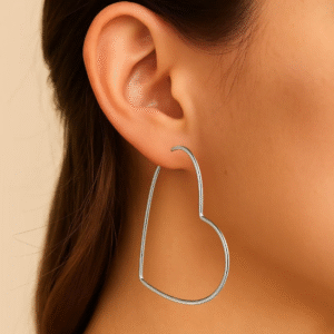 Argolas grandes de prata 925 coração fio redondo