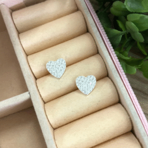 Brinco de prata 925 coração cheio cravejado
