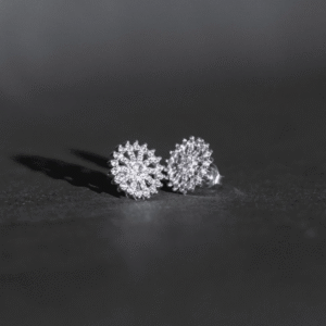 Brinco de prata 925 redondo cravejado com detalhes