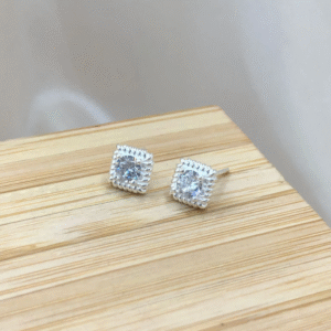 Brinco de prata 925 quadrado pedra zirconia com borda torcida