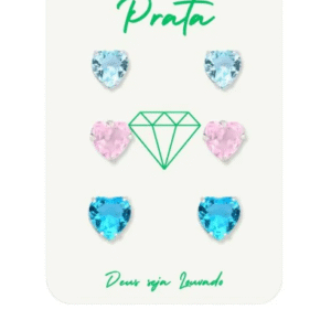 Trio de brincos de prata 925 coração 5mm - 3 cores