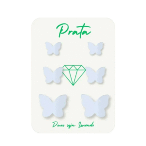 Trio de brincos de prata 925 borboleta origami - 3 tamanhos