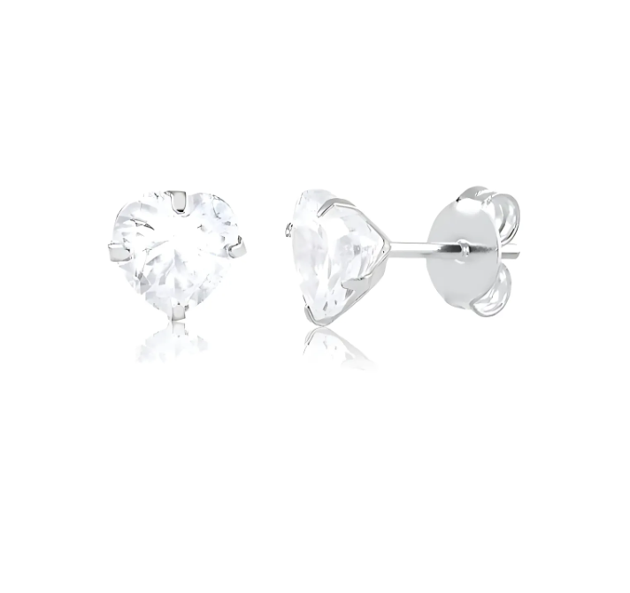 Brinco de prata 925 coração com zircônia branca - Imagem 2