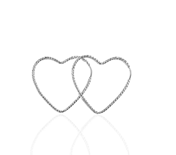 Argola de prata 925 coração fio torcido | Brincos