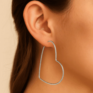 Argolas grandes de prata 925 coração fio redondo | Brincos