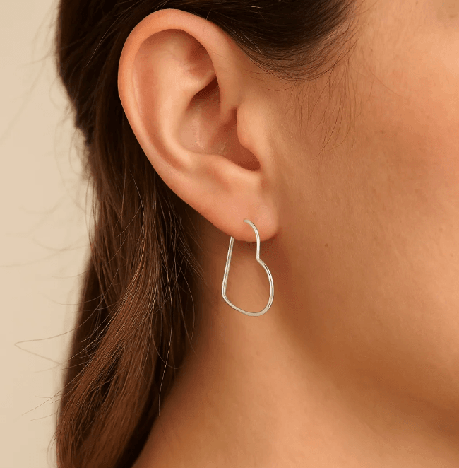 Argolas pequenas de prata 925 coração fio redondo | Brincos