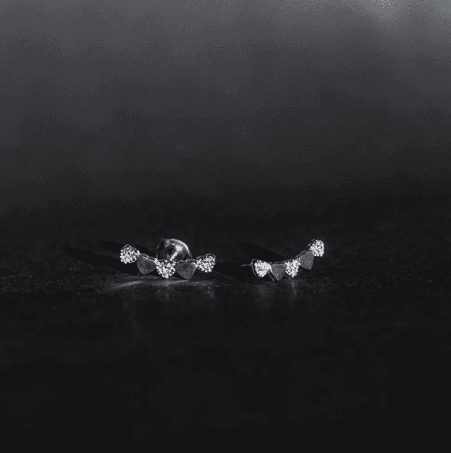 Brinco de prata 925 5 corações liso e cravejado | Brincos