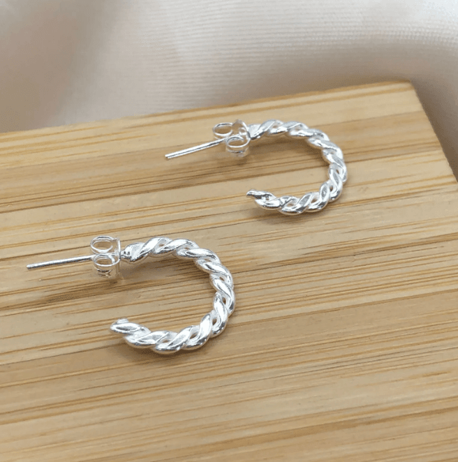 Brinco de prata 925 argola trançada m | Brincos