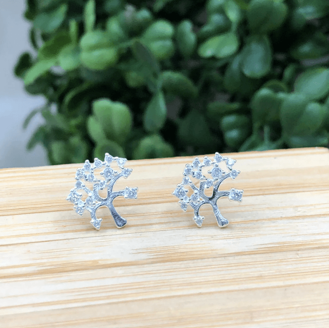 Brinco de prata 925 árvore da vida cravejada | Brincos