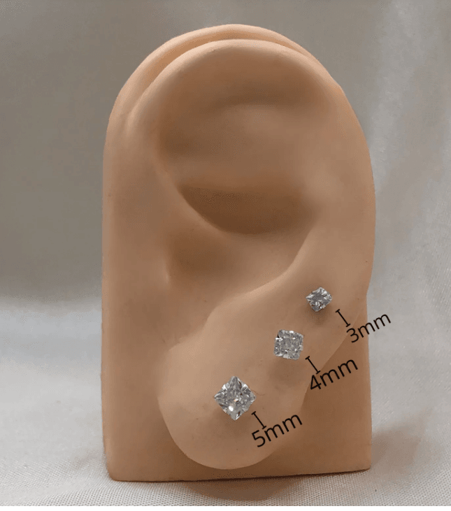 Brinco de prata 925 carré com zircônia branca | Brincos