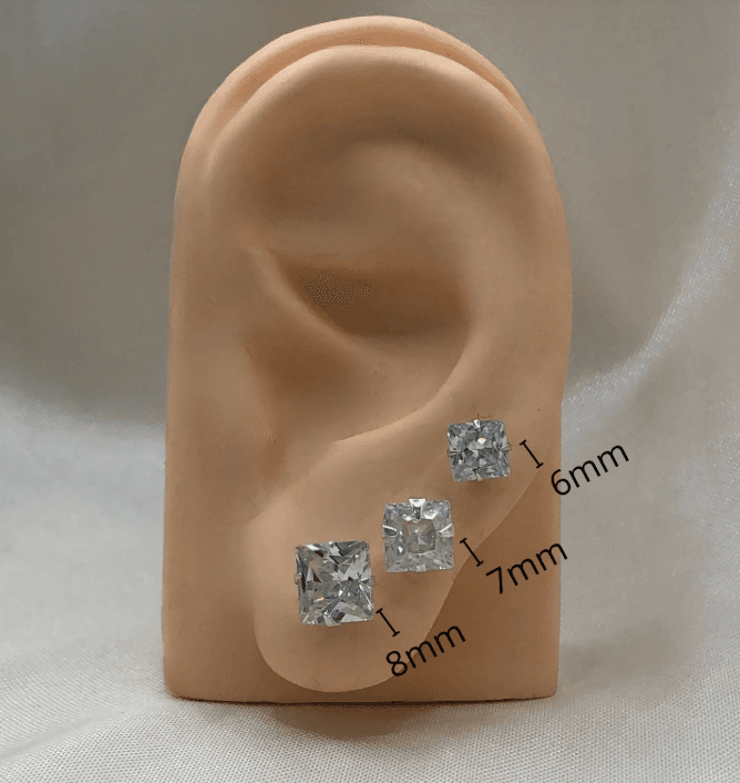 Brinco de prata 925 carré com zircônia branca | Brincos