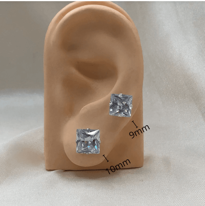 Brinco de prata 925 carré com zircônia branca | Brincos