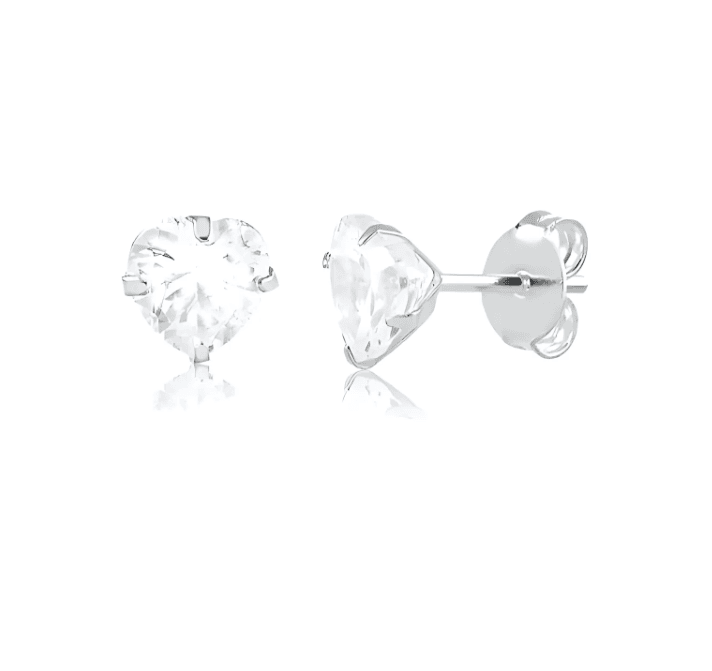 Brinco de prata 925 coração com zircônia branca | Brincos
