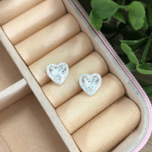 Brinco de prata 925 coração zircônia 6mm com borda cravejada | Brincos