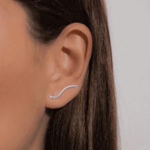 Brinco de prata 925 ear cuff ondulado liso | Brincos