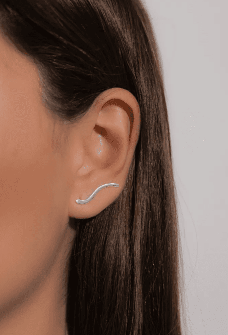 Brinco de prata 925 ear cuff ondulado liso | Brincos
