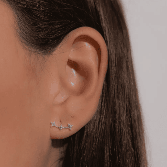 Brinco de prata 925 estrelado cravejado | Brincos