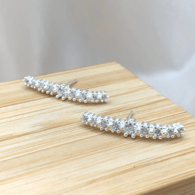 Brinco de prata 925 filete cravejado | Brincos