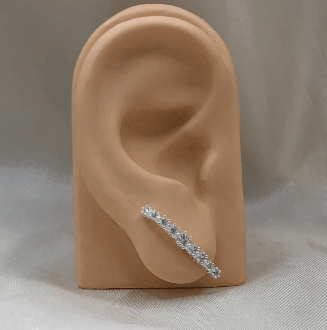 Brinco de prata 925 filete cravejado | Brincos