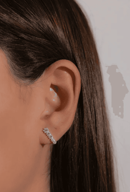 Brinco de prata 925 filete cravejado com zircônia | Brincos