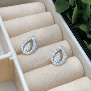 Brinco de prata 925 folha vazada cravejada | Brincos