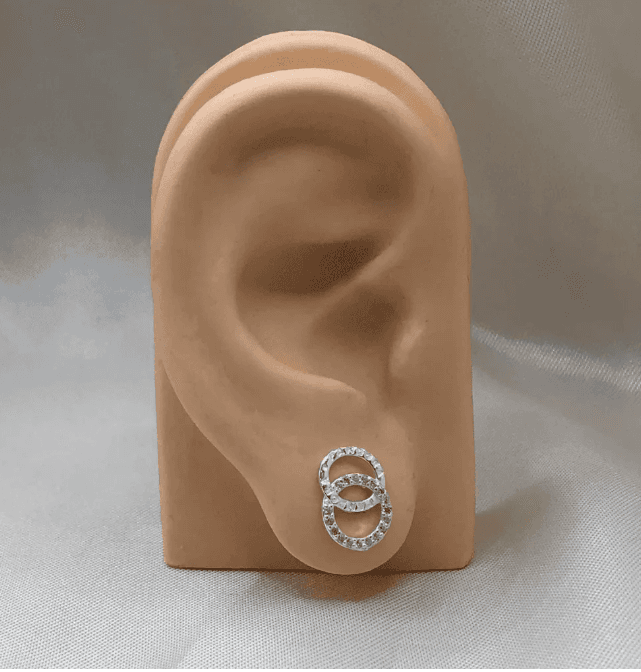 Brinco de prata 925 inspiração circulo duplo liso e cravejado | Brincos