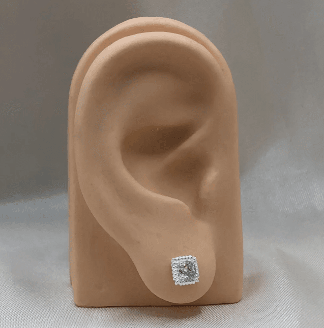 Brinco de prata 925 quadrado pedra zirconia com borda torcida | Brincos