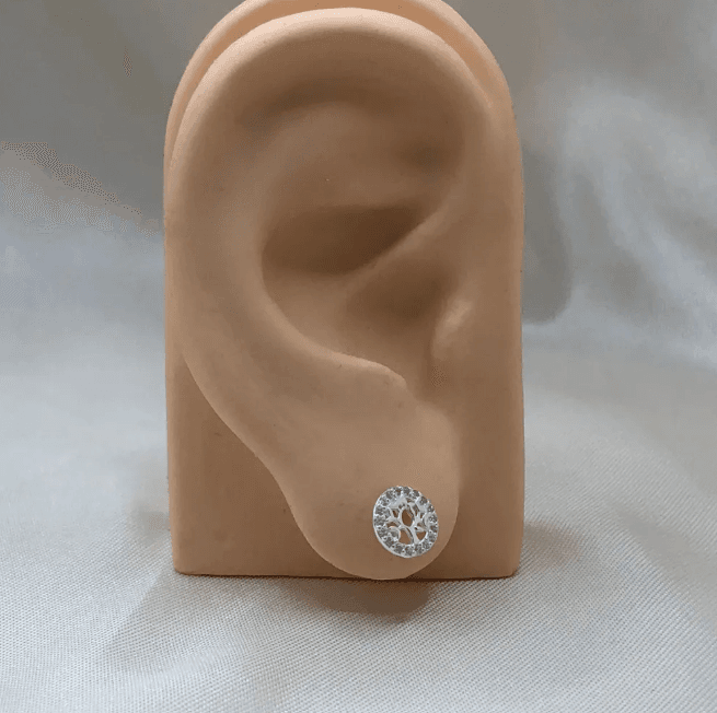 Brinco de prata 925 redondo árvore vazada cravejada | Brincos