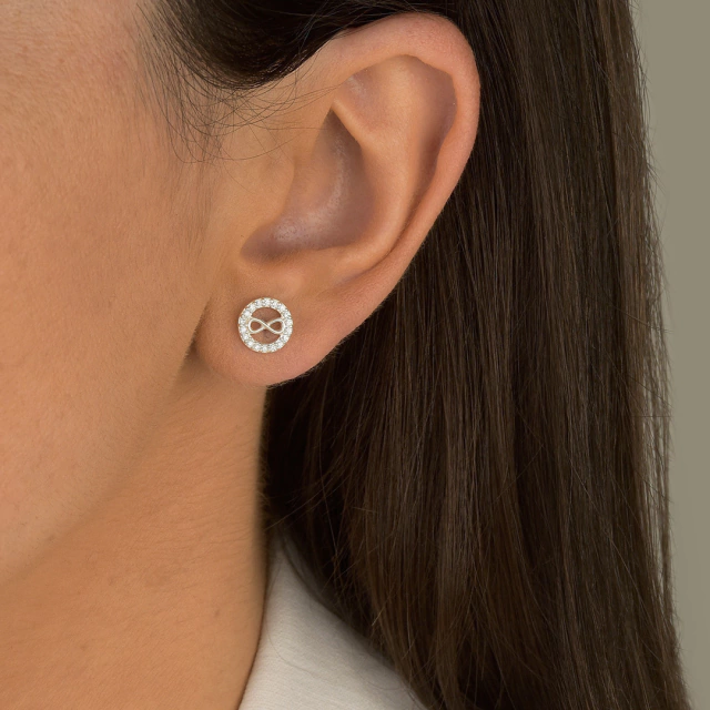 Brinco de prata 925 redondo infinito com borda cravejada | Brincos