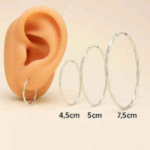 Argolas grandes de prata 925 redonda fio ondulado