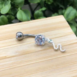 Piercing de prata 925 de furo umbigo zircônia com cobra cravejada | Piercing