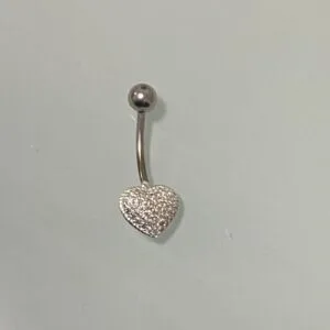 Piercing de prata 925 de umbigo Coração cravejado | Piercing
