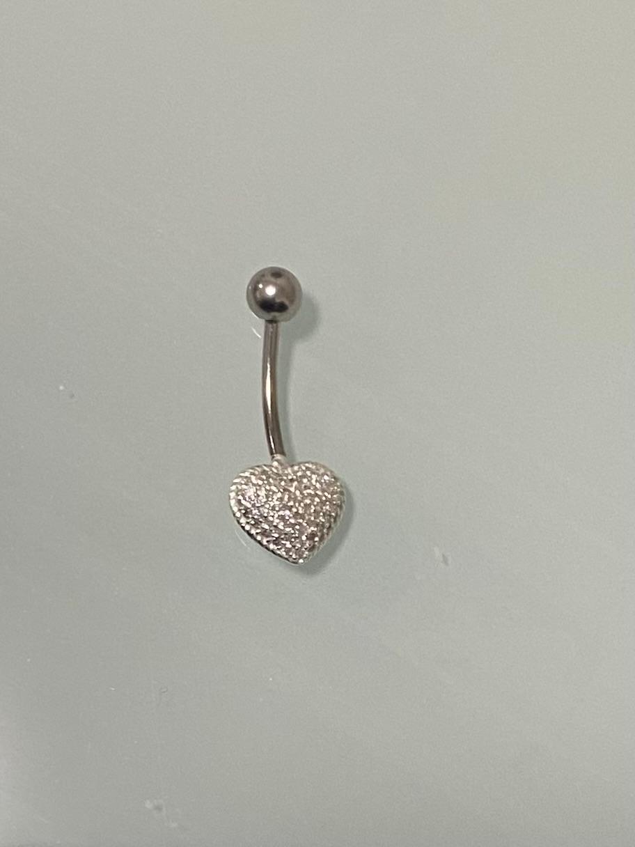 Piercing de prata 925 de umbigo Coração cravejado | Piercing