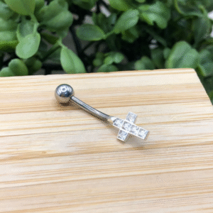 Piercing de prata 925 de umbigo furo cruz cravejada | Piercing