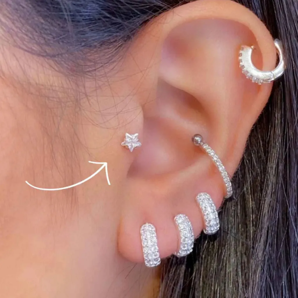 Piercing Tragus Estrela Cravejada em Prata 925 - Imagem 3