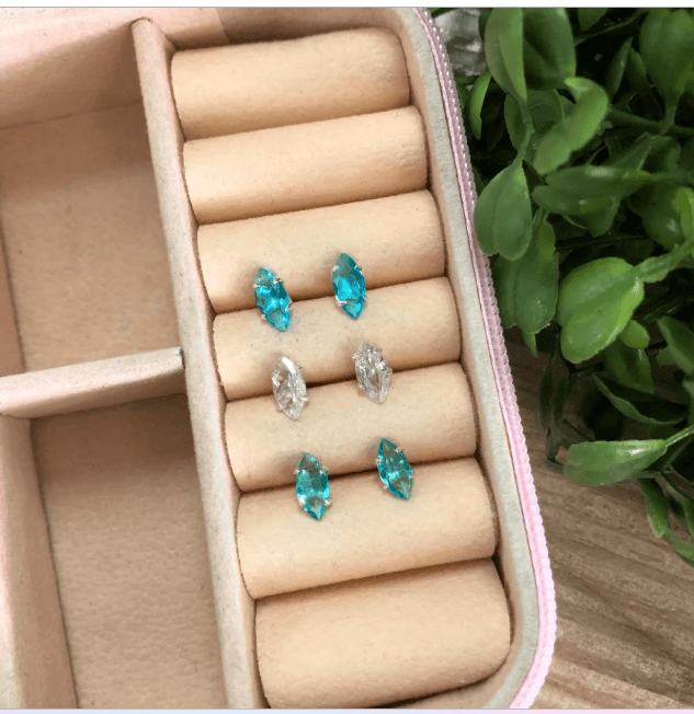 Trio de brinco de prata 925 navete zircônia 3 cores | Brincos