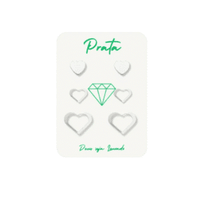 Trio de brincos de prata 925 2 corações vazados e 1 chapado | Brincos