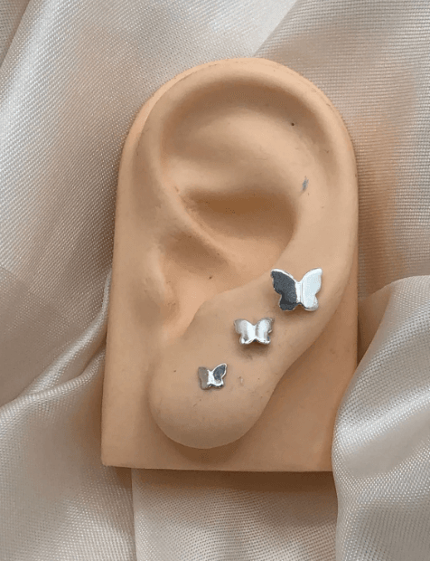 Trio de brincos de prata 925 borboleta origami - 3 tamanhos | Brincos