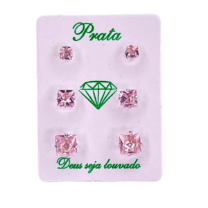 Trio de brincos de prata 925 carré - 3 tamanhos BRANCO | Brincos