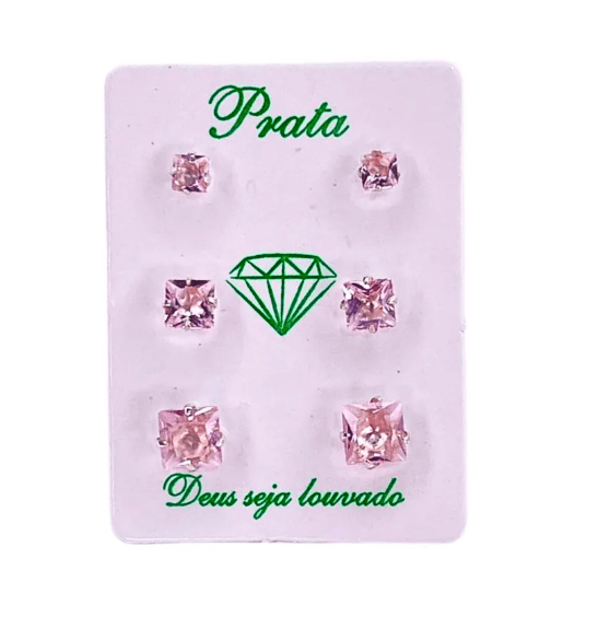 Trio de brincos de prata 925 carré - 3 tamanhos BRANCO | Brincos