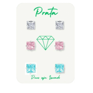 Trio de brincos de prata 925 carré 4mm - 3 cores | Brincos